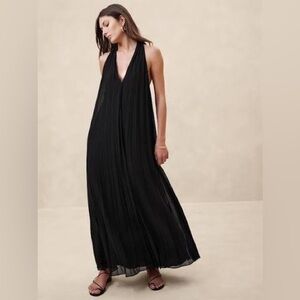 Banana Republic Black Pleated Halter Maxi Dress